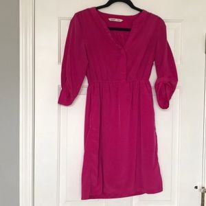 Pink silk dress with pockets & buttons, XS
